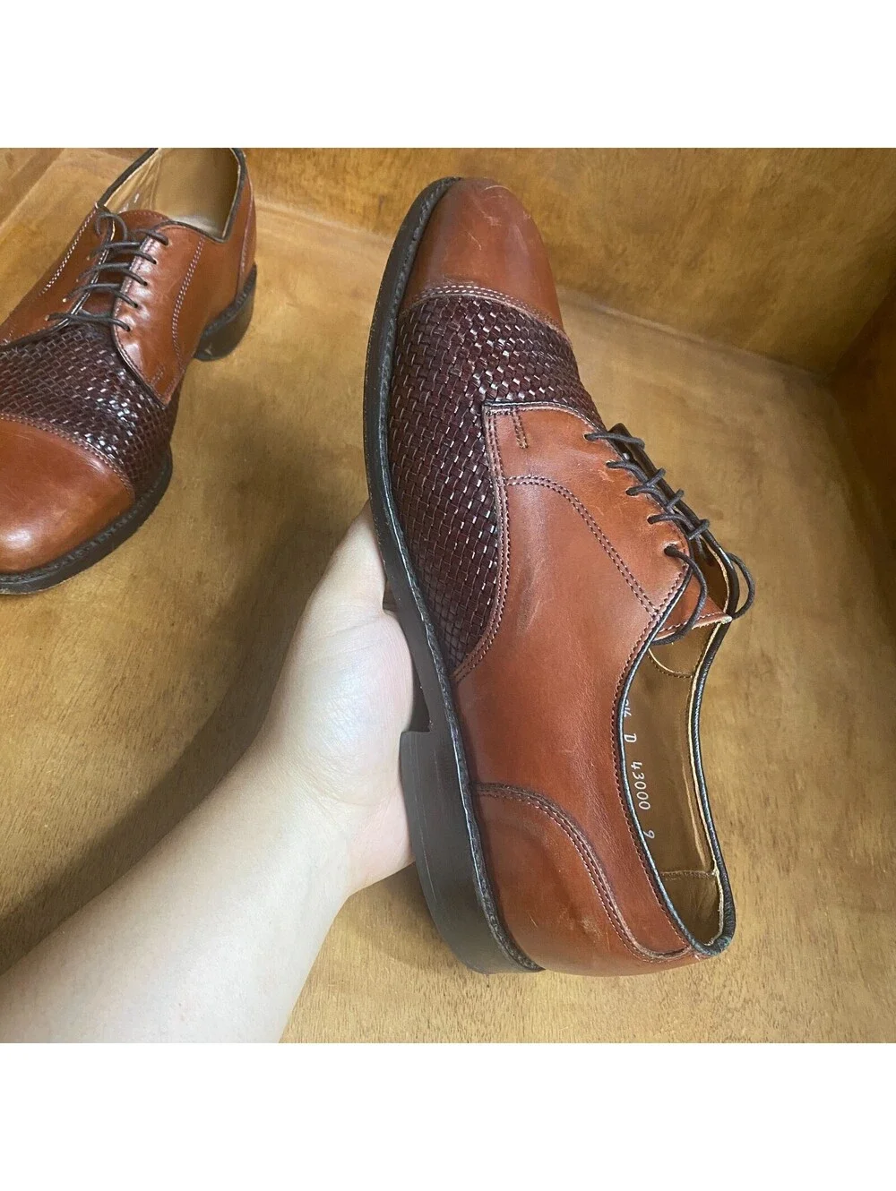Allen Edmonds Lauderdale Cap Toe Oxford Shoes Mens 8.5 D Woven Brown Leather USA
